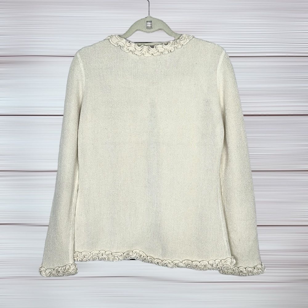 All Alpaca Ivory Cardigan Sweater Ruffle Details Hidden Button Closure M-L - Picture 12 of 14